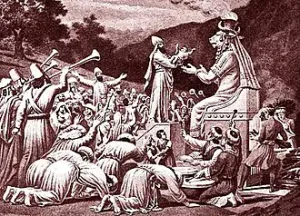 Das Volk Israel huldigt dem Götzen Moloch und opfert ihm ihre Kinder