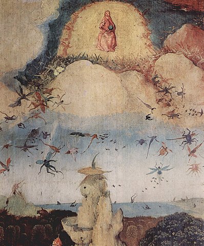 Ein Ausschnitt aus einem Bild von Hieronymus Bosch: der Engelsturz; die Engel werden zu Insekten