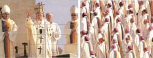 Weltjugendtag 1997 mit Wojtyla: der Klerus mit den regenbogen-Farben am Gewand