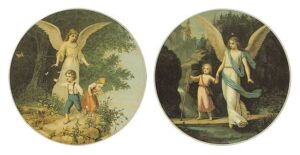 Schutzengelbilder, wie die Schutzengel die Kinder begleiten und vor Gefahren beschützen