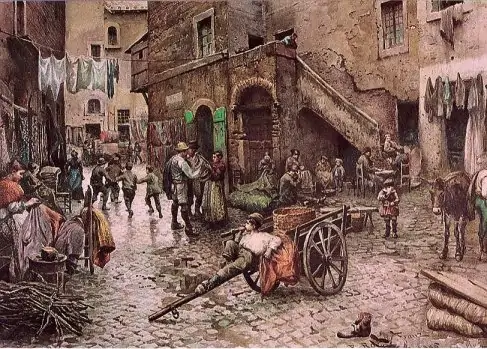 Die Stellung der Kirche zu den Juden: Straßenszene aus dem römischen Ghetto