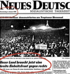 Zeitungsausschnitt von 1990: Demonstration Einheitsfront gegen rechts