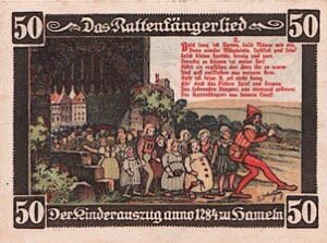 Ein „Rattenfängerlied“ auf einem Gutschein der Münster-Café-Diele in Hameln, 1921