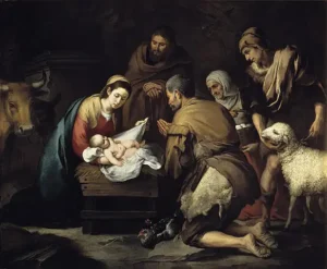 Die Anbetung des Christuskindes Jesus durch die Hirten: Gemälde von Murillo